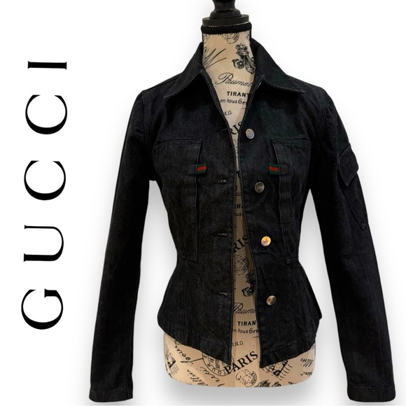 ❌SOLD❌GUCCI Authentic Denim Jean Black Jacket Size Small | 9901566💚 - Picture 4 of 17